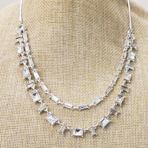 Nine West, NWOT, silver tone, 2 layer clear rhinestone necklace